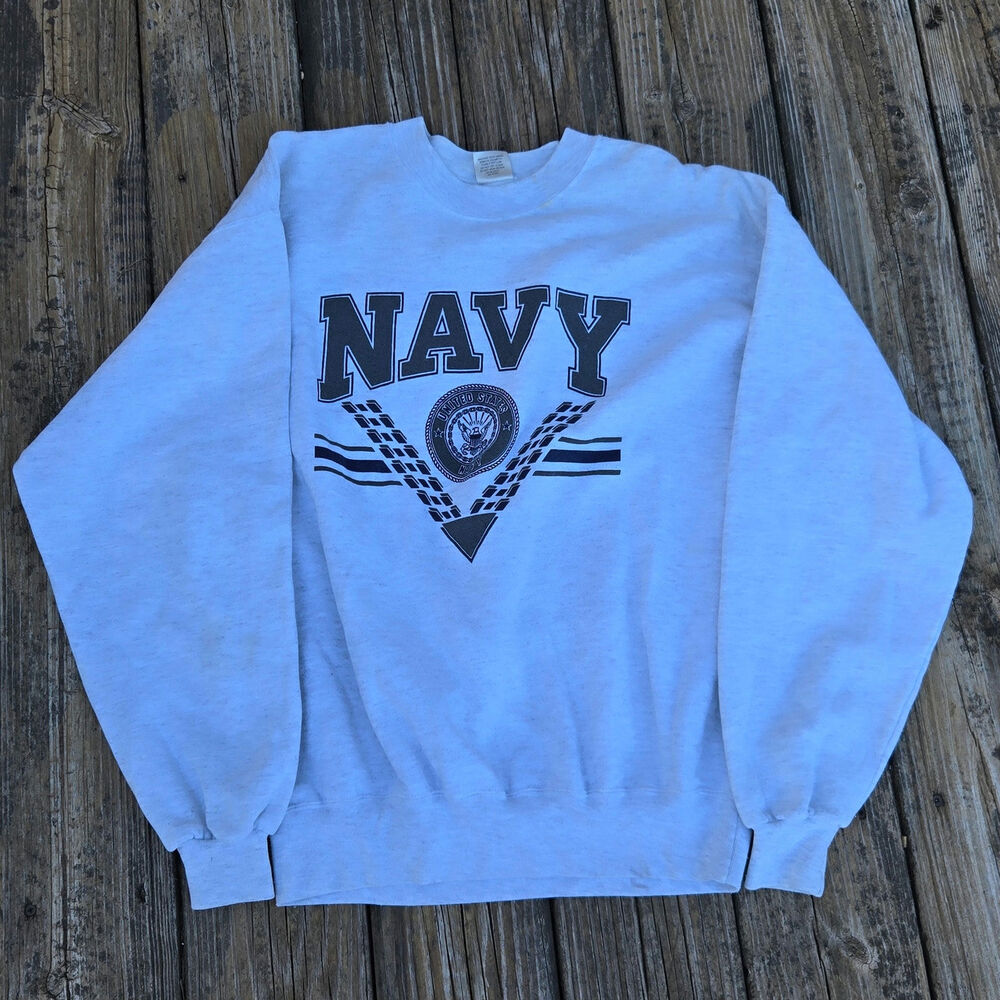 VTG United States Navy Sweatshirt Mens Large Made in USA Gray Lightweight 90s
